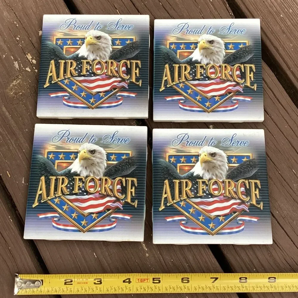 US Air Force Proud to Serve Eagle American‎ Flag Set of 4 Coasters